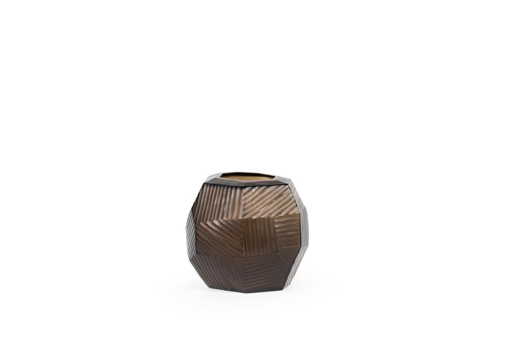 Facetted line cut vase - glass - smoke - 23 x 19 x 19cm - p/1/2