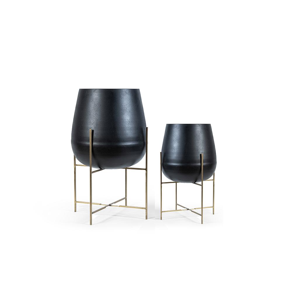 Planter on brass stand - aluminium - black + antique brass - Ø43 x 66cm - p 1/1