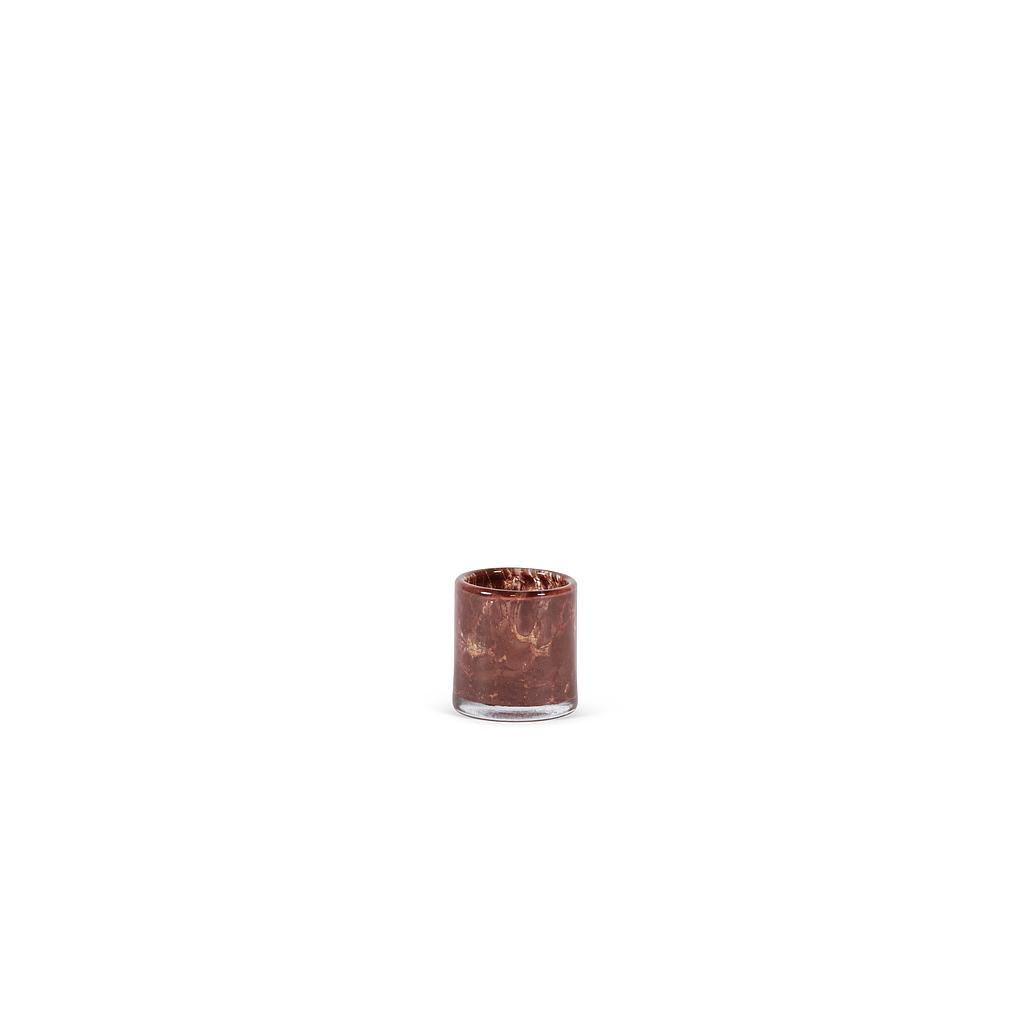Thick votive cylinder with craquelure design - glass -  burgundy gold - Ø9 x 10cm - p/6