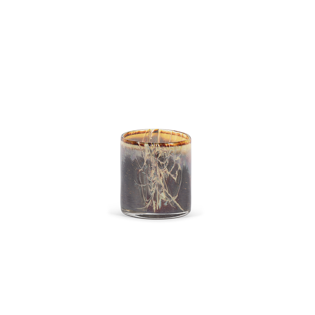 Thick votive cylinder with lightning design - glass - aubergine - Ø 14 x 14cm - p/4