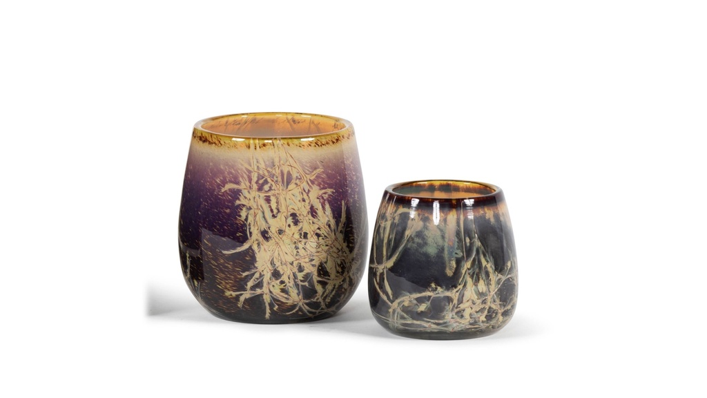 Thick votive bowl with lightning design - glass - aubergine - Ø 15 x 14cm - p 4