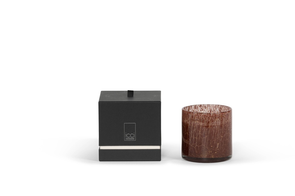 Thick votive cylinder with burgundy gold craquelure design - Ø 14 x 14 cm - 3 - int. cot. - p/2