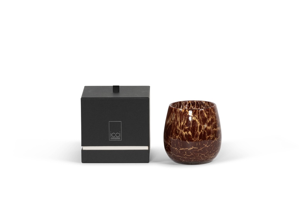 Thick votive bowl with burgundy gold craquelure design - Ø 15 x 14 cm - 3 - int. cot. -  p/2
