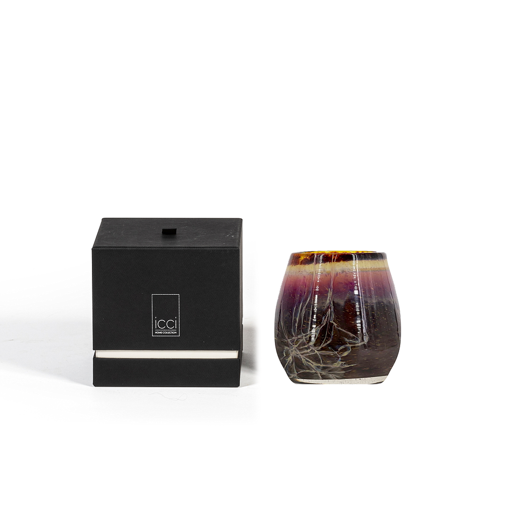 Thick votive bowl with aubergine lightning design - Ø12 x 11cm - 1 - int. cot. - p/4