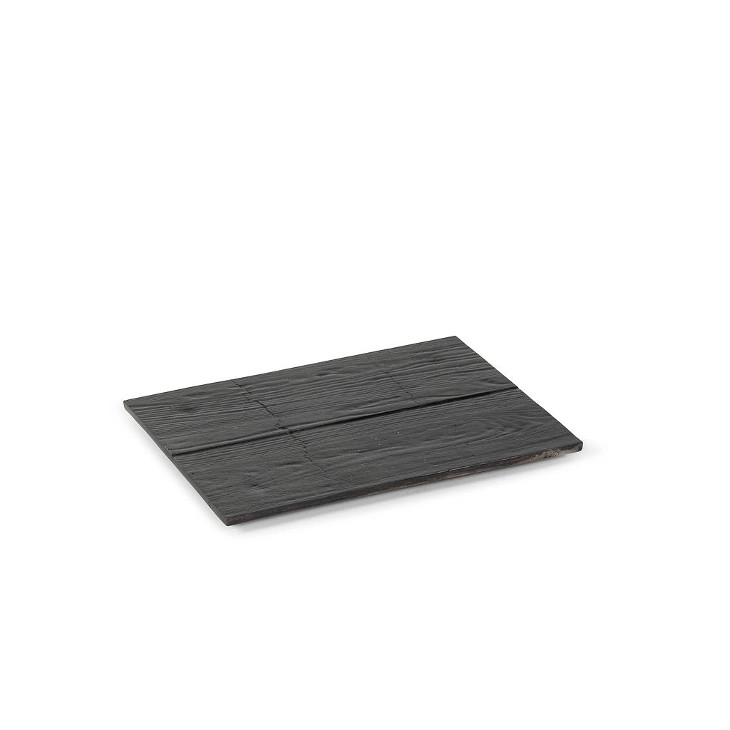 Rectangular tray with wooden texture - metal - black - small 30x22x2cm - p/2/8