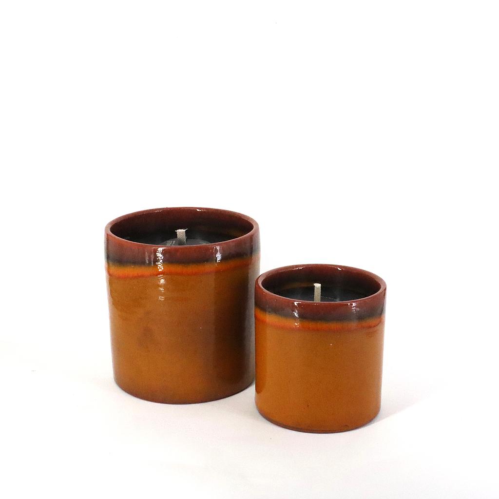 Ochre Terracotta Cylindrical outdoor candle - small Ø 15 x 15cm - 1 - ext. cot. - p /6 