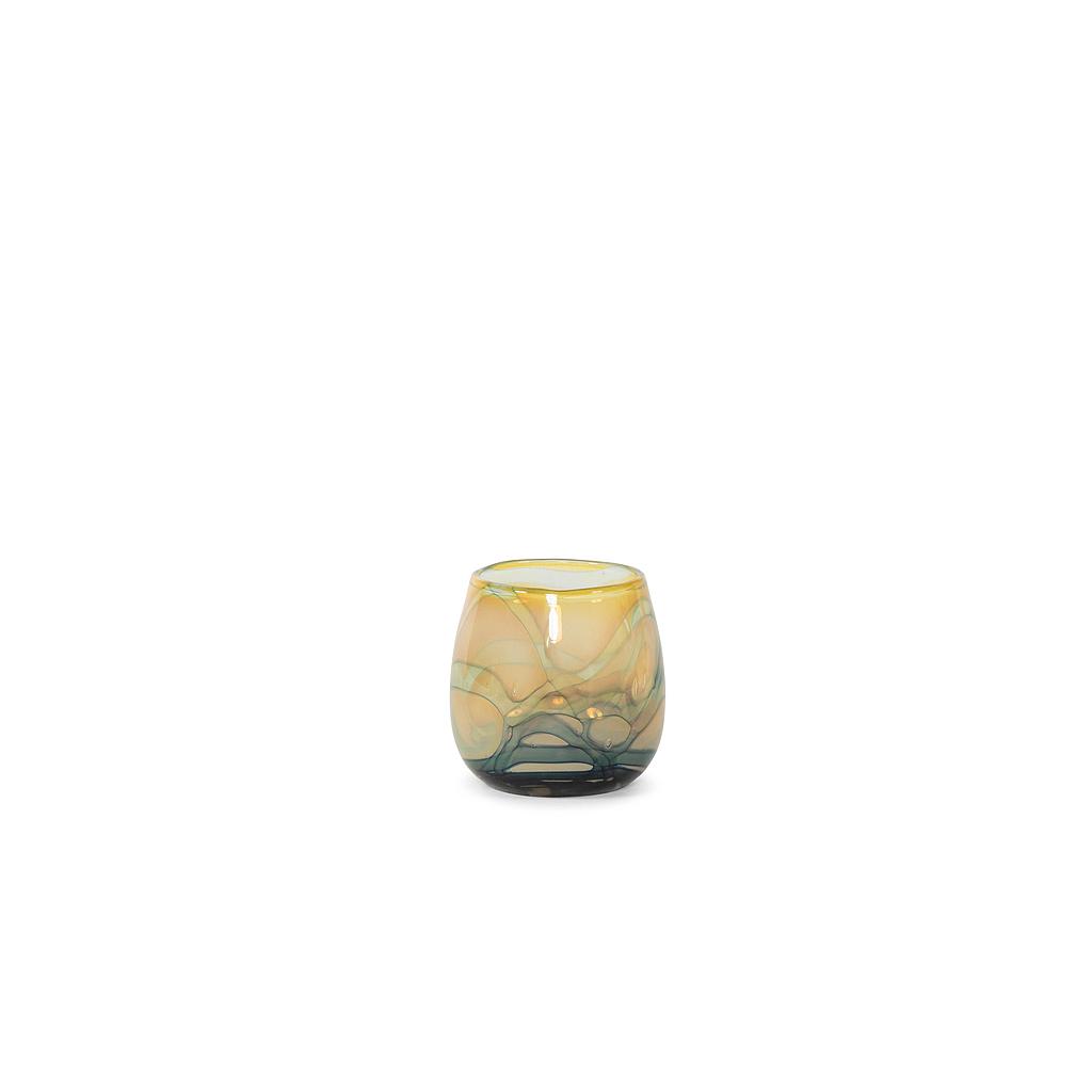 Thick votive bowl with wave design - glass - blue - Ø 15 x 14cm - p/2