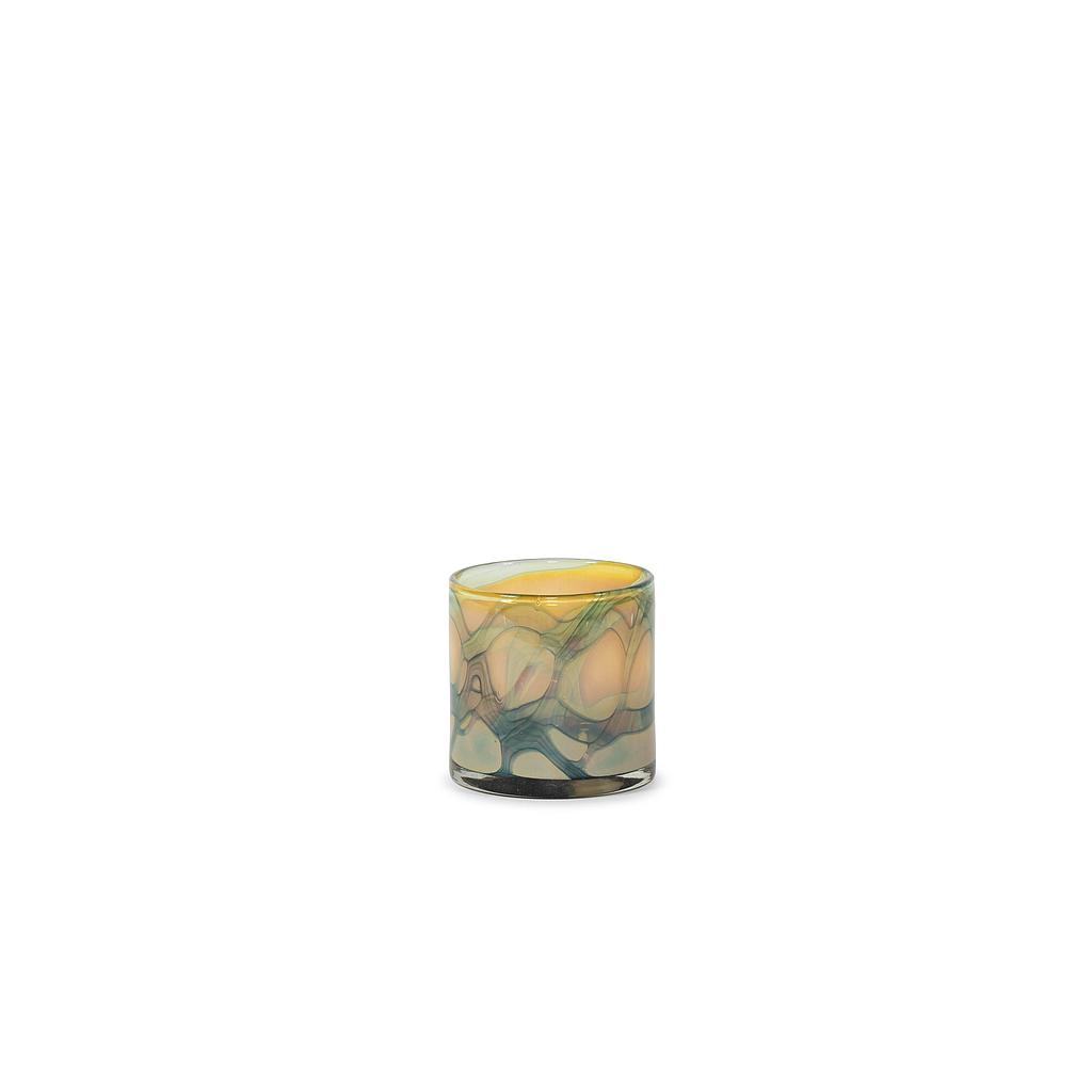 Thick votive cylinder with wave design - glass - blue - Ø 14 x 15cm - p/4