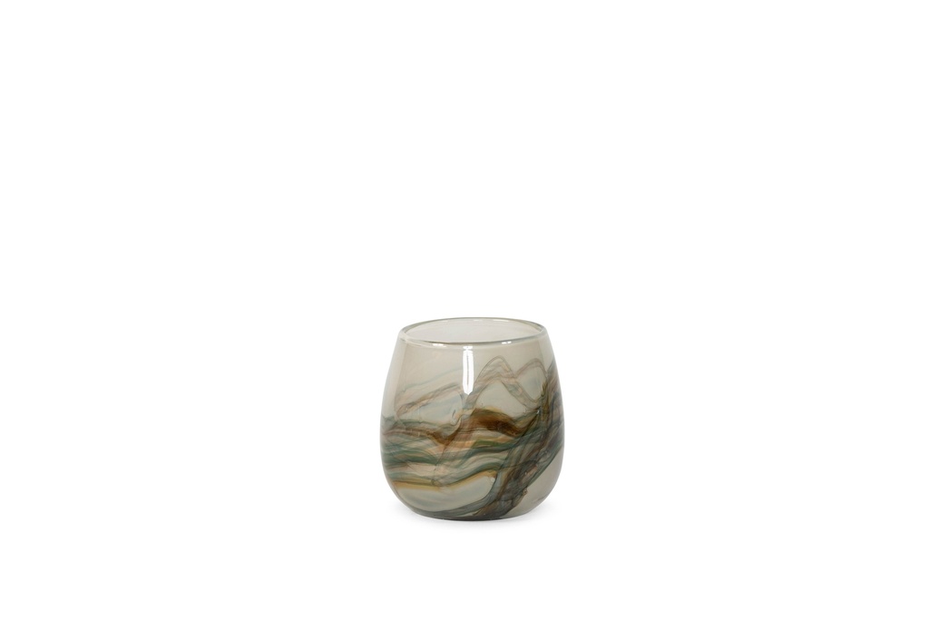 Thick votive bowl with wave design - glass - brownish green - Ø15 x 14cm - p/2