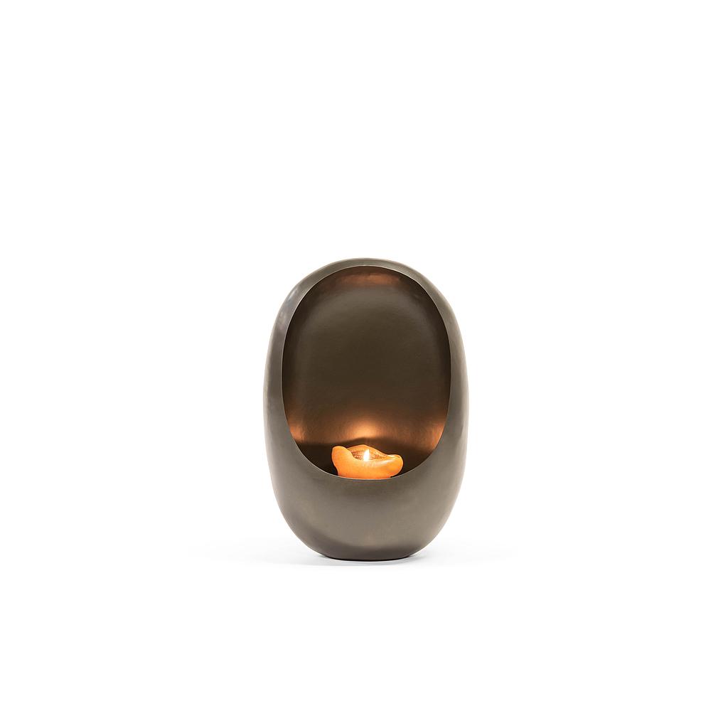 Standing egg candleholder - metal - antique zinc outside, antique zinc leafing inside- large 41x23x60cm - p/1/1