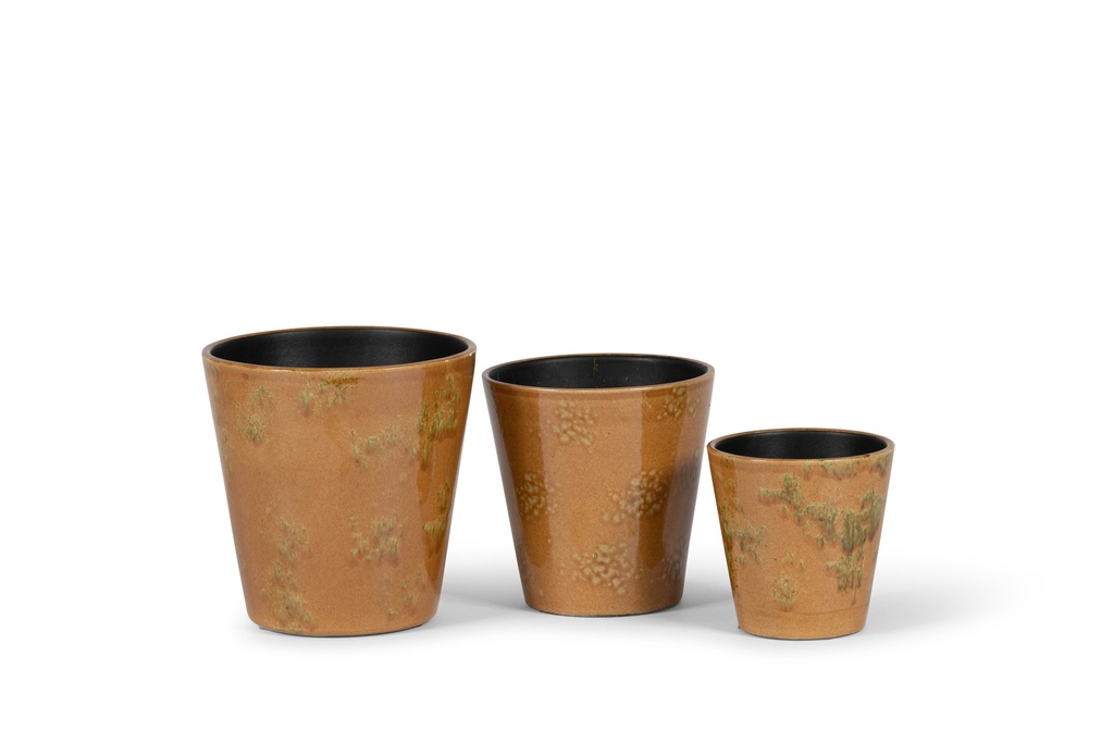 Flowerpot conical - terracotta - spotted ochre glazed - Ø21 x 21cm - p/4