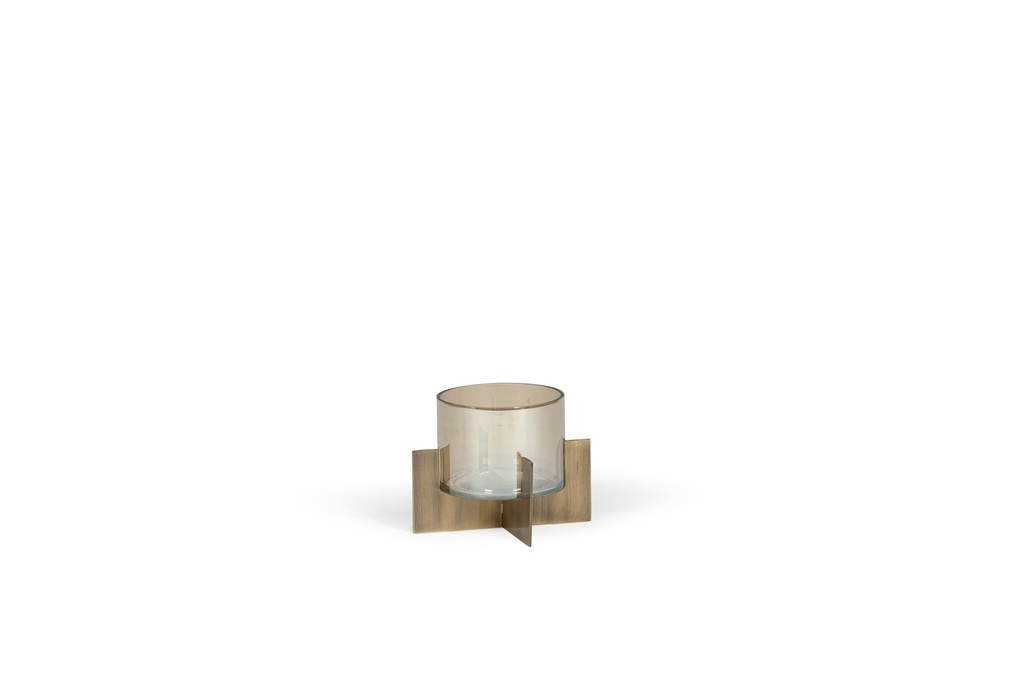 Hurricane on metal base - metal + glass - brass + gold luster - 13 x 13 x 10cm - p 1/8