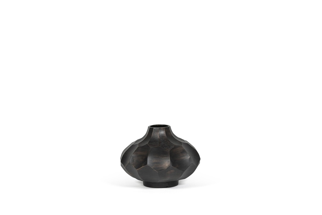 Faceted flowervase - metal - dark brass antique - Ø30x 22cm - p 1/4
