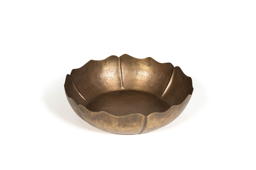 Lotus bowl leaf etching inside - metal - brass antique - Ø36 x 10cm - p 2/8