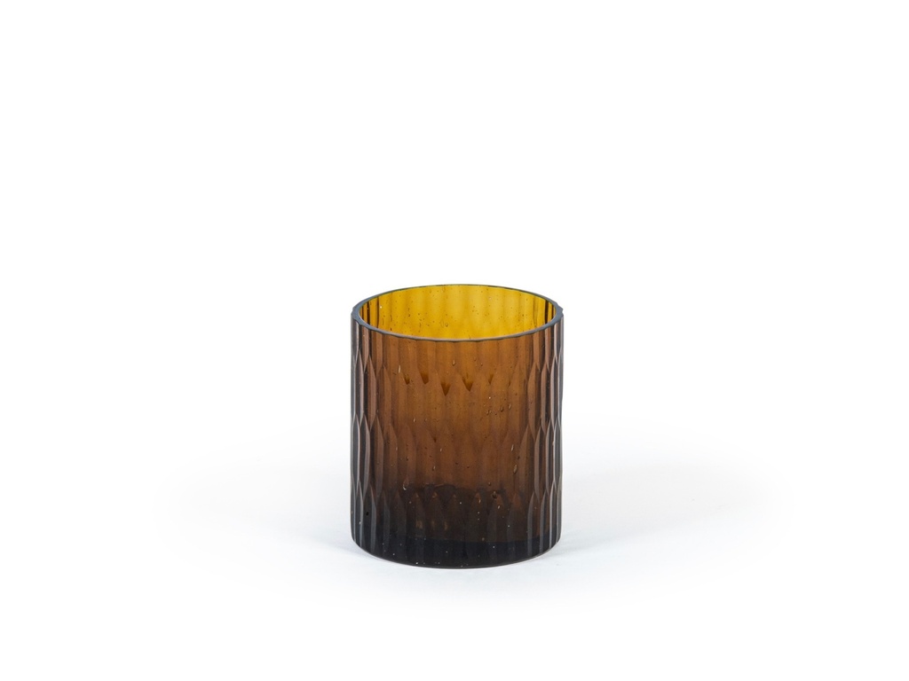 TLight holder shiny rice cut - glass - amber - Ø 8x9cm - p/6/24