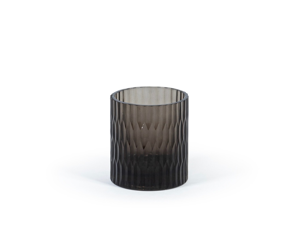 TLight holder shiny rice cut - glass - smoke - Ø 8x9cm - p/6/24