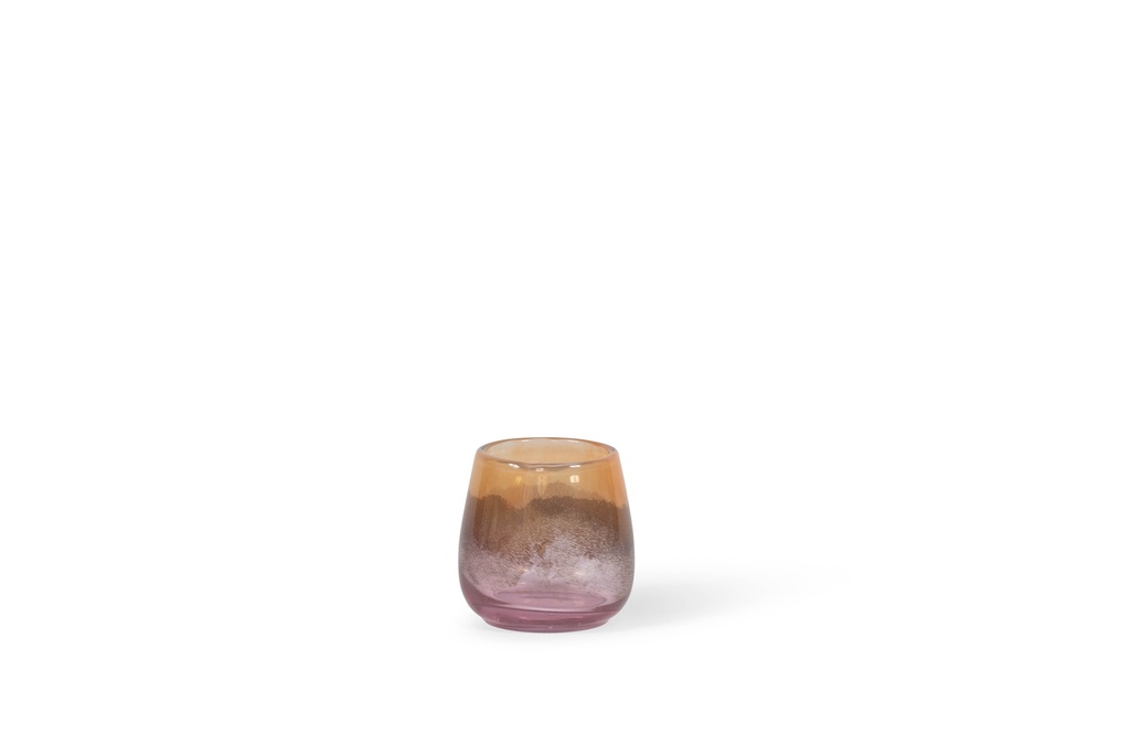 Thick votive bowl with pink to orange design - glass - pink/orange - Ø12x11cm - p/4