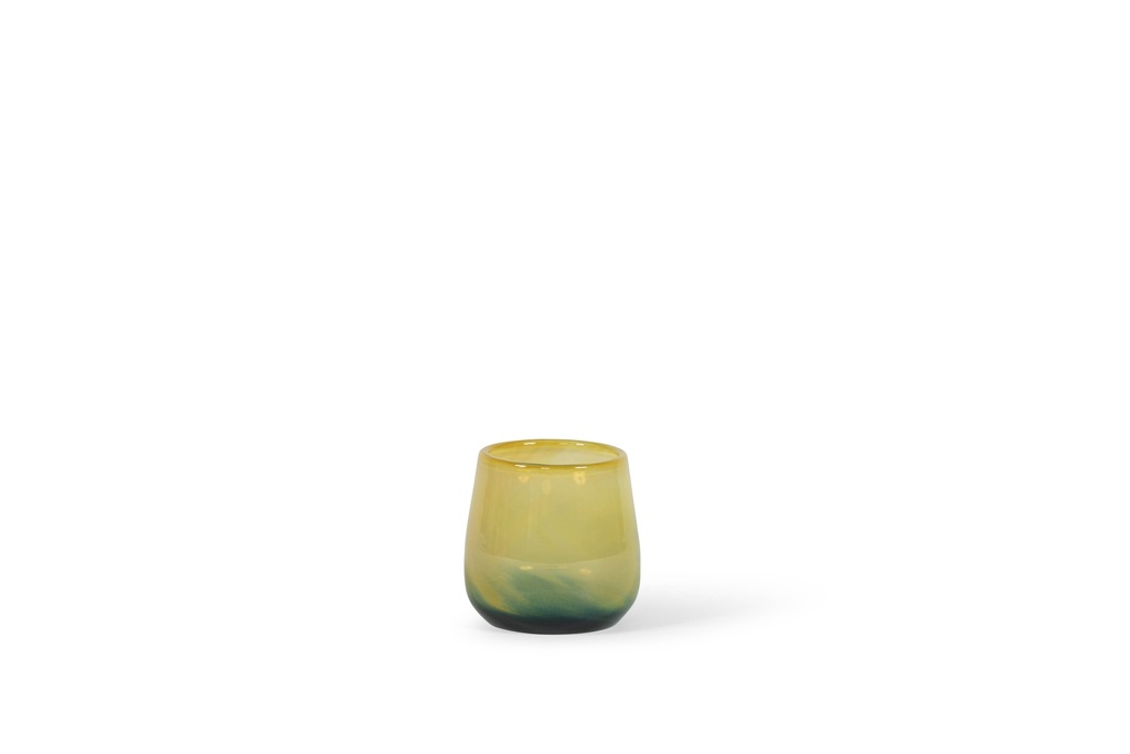 Thick votive bowl with green to ochre design - glass - green/ocher - Ø12x11cm - p/4