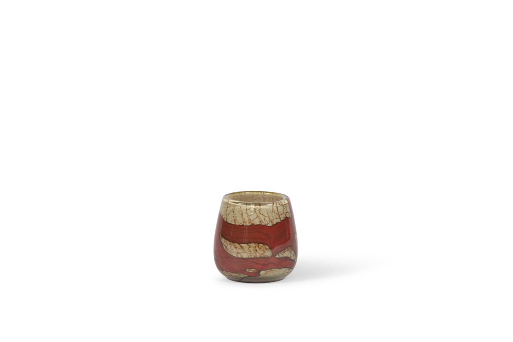 Thick votive bowl with wave design - glass - honey red - Ø 12x11cm - p/4