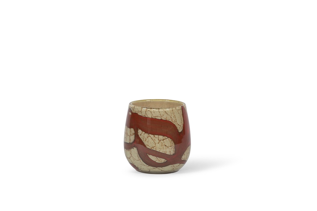 Thick votive bowl with honey red wave design - Ø15 x 14cm - p2