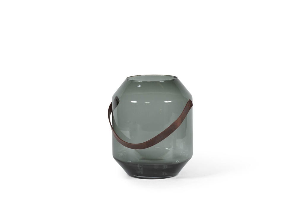 Hurricane with leather handle - glass - smoke - Ø30x36cm - p/1