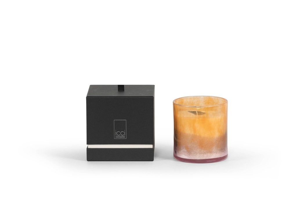 Scented candle cylinder with pink to orange design - Ø 14x15cm - 3 - int. cot. - p/2