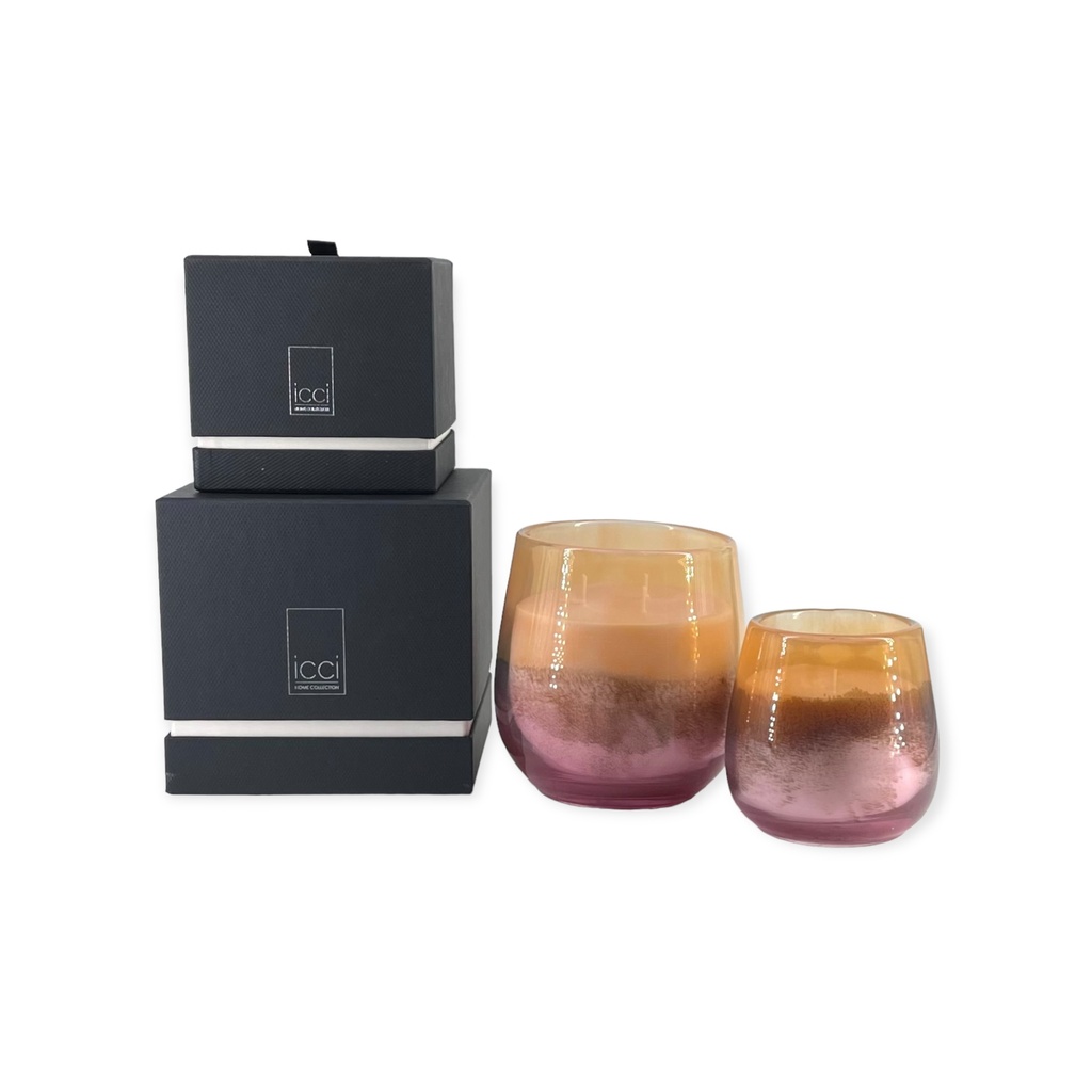 Scented candle bowl with pink to orange design - Ø 15x14cm - 3 - int. cot. - p/2