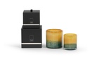 Scented candle cylinder with green to ochre design - Ø 14x15cm - 3 - int. cot. - p/2