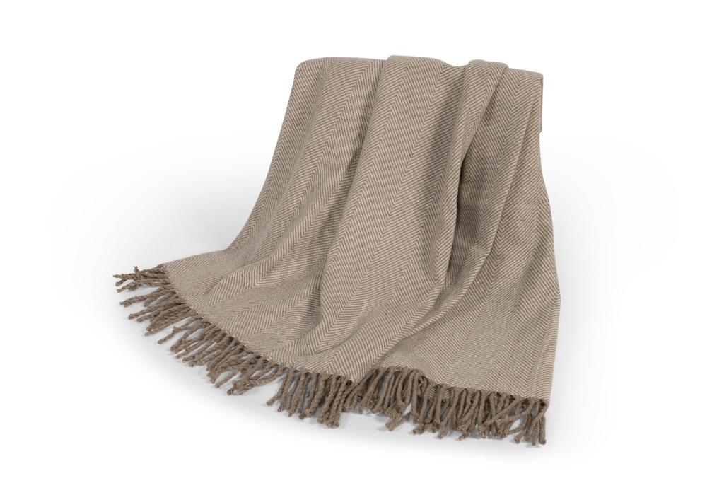 Plaid Handloom Woven Marino With Fringes - Wool - Ivory/Mushroom - 140cm x 200cm - p /1