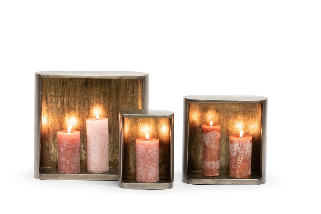 Standing wall candle holder - metal - nickle antique /gold antique leafing - big 44,5x15x40,5cm -  p 1/3