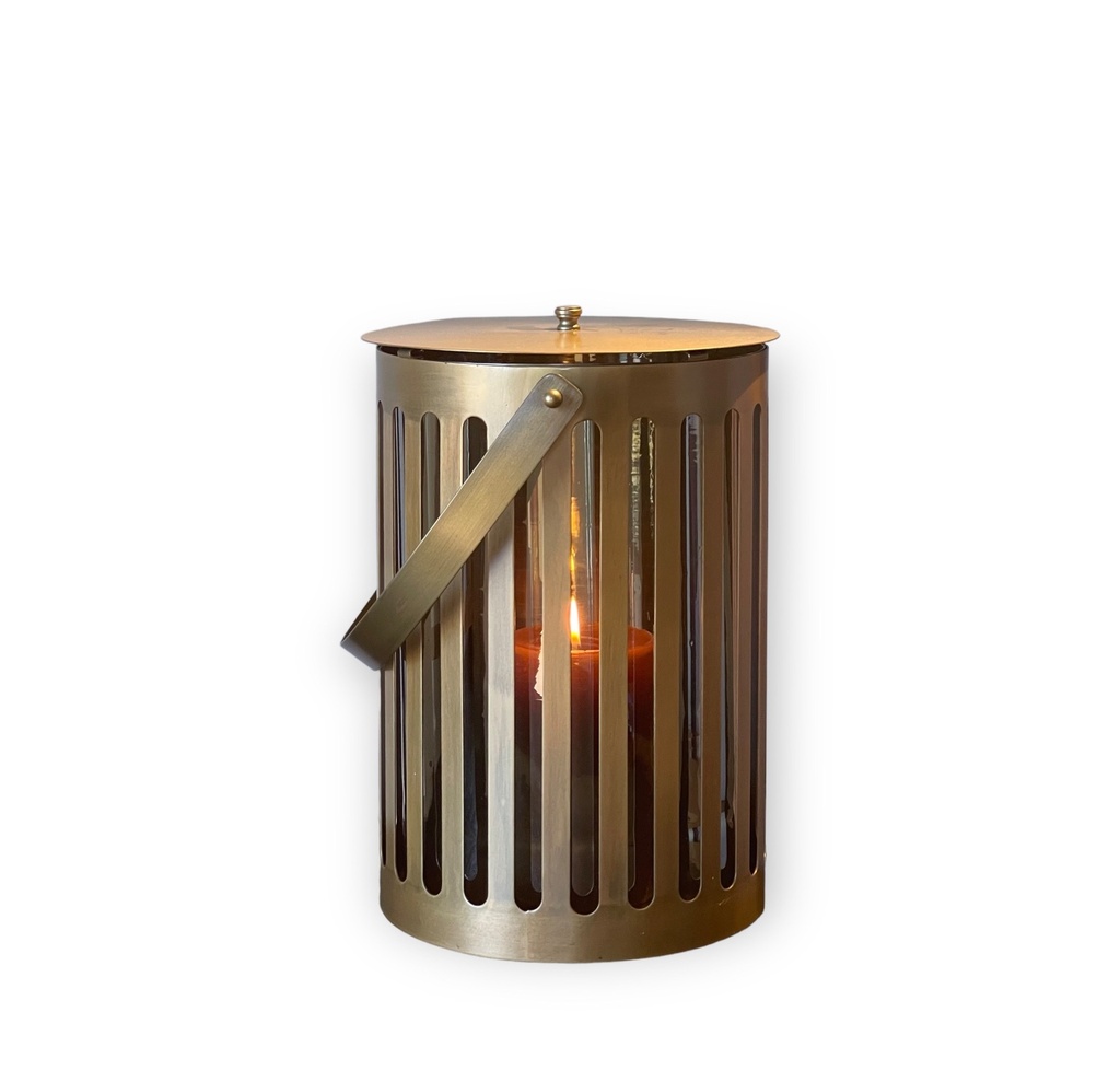 Hurricane round - metal + glass - brass antique + smoke - small Ø 24,5x34,5cm - p/1/2