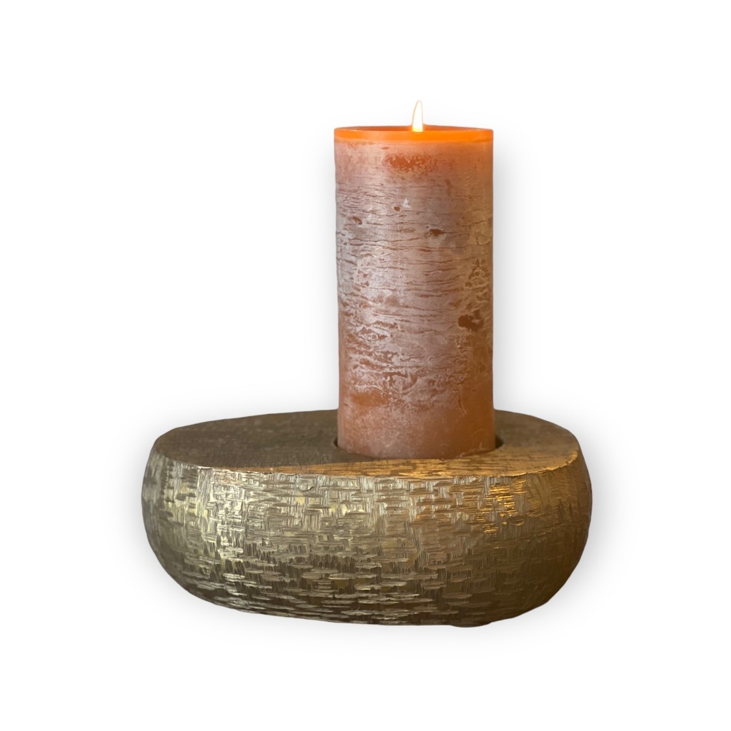 Pebble candleholder bowl for candle Ø 8,6 - criss cross antique gold - alu - 23x18x7.5cm - p 2