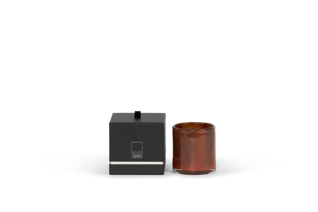 Scented candle thick votive cylinder with black spotted red design - Ø11 x 12cm - 2 - int. cot. -p/4
