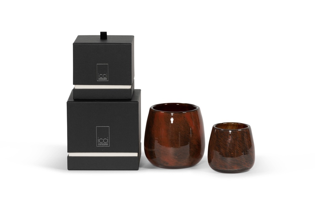 Scented candle thick votive bowl with spotted design black/red - Ø15 x 14cm - 3 - int.cot. - p/2