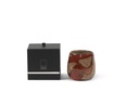 Scented candle thick votive bowl with honey red wave design - Ø15 x 14cm - 3 - int.cot. - p/2