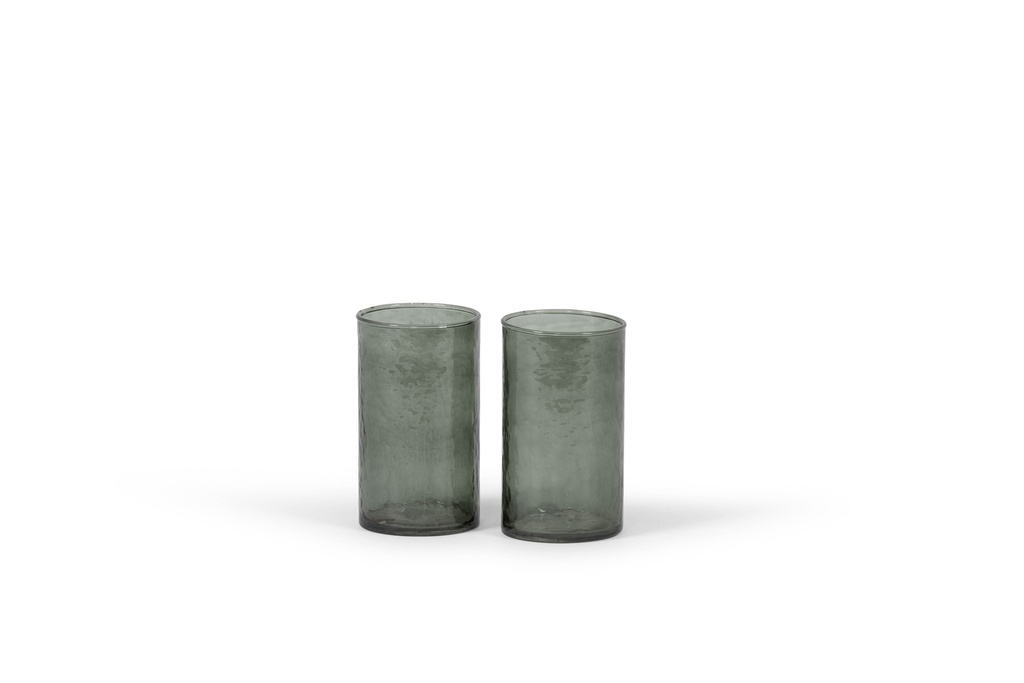 Theelight holder hammered - glass - dirty green - Ø7.5 x 13.5 - p 6/36