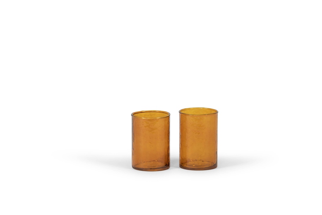 Theelight holder hammered - glass - amber - Ø7 x 11 - p 6/36
