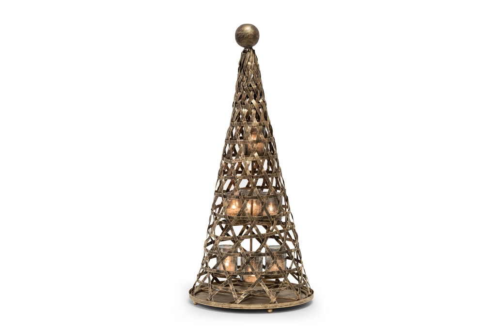 Big X-mas Tree with T-Light stand - metal - antique gold - Ø40 x 90cm - p/1