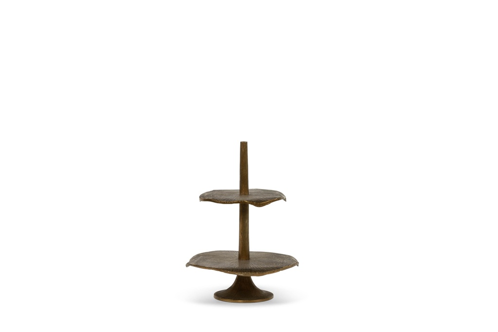 2 Tier etagère organic - metal - antique gold - Ø31x42cm - p/1