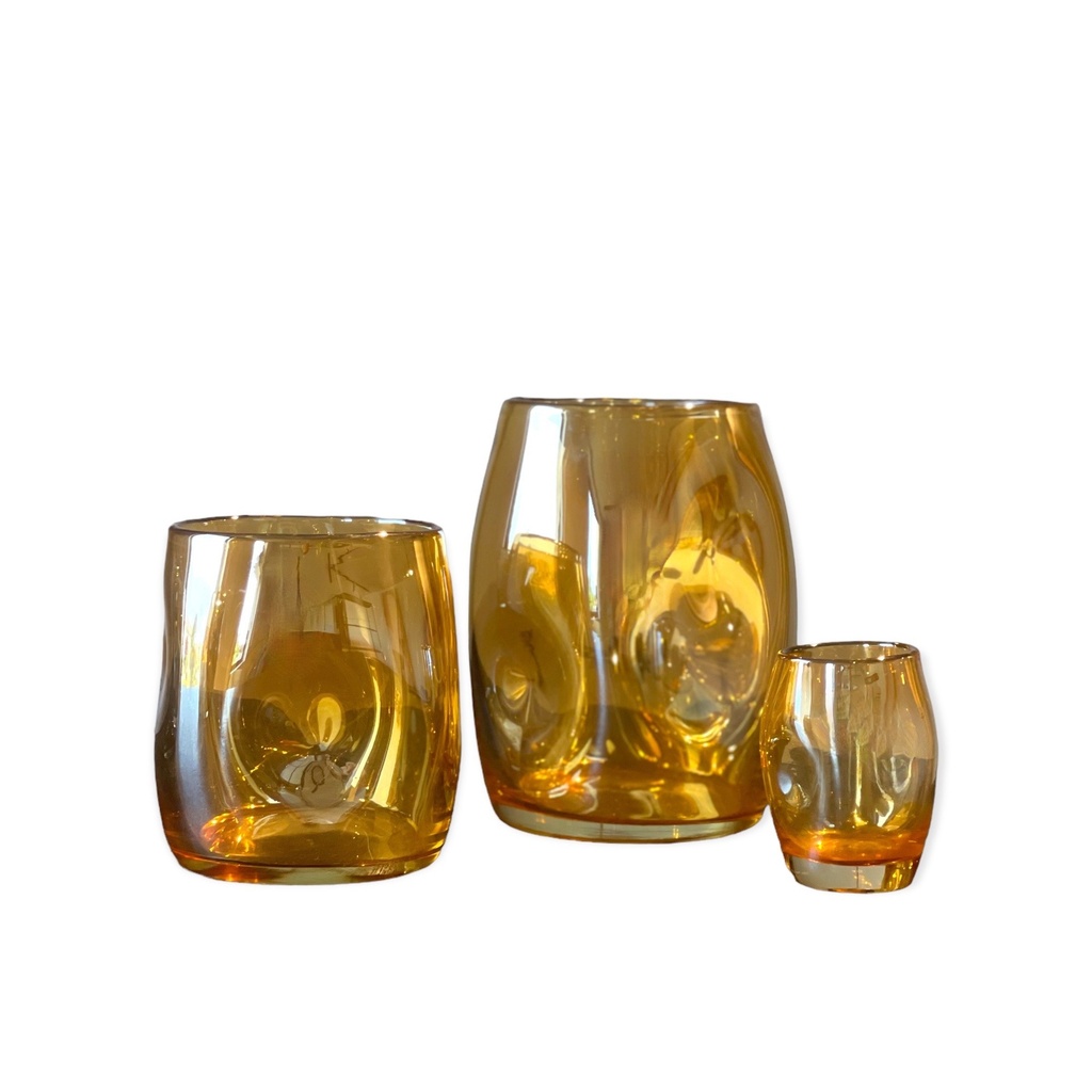 Thick vase organic with airbubbles - glass - amber - Ø15 x 18 cm - p 2