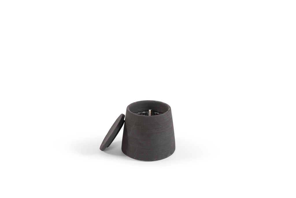 Dark brown terracotta scented (Lavender / Rosemary / Pine / Cinnamon / Citronella) outdoor candle - Conical with cover in Black Giftbox - Ø 16x15cm - 1 ext. cot. - p /4