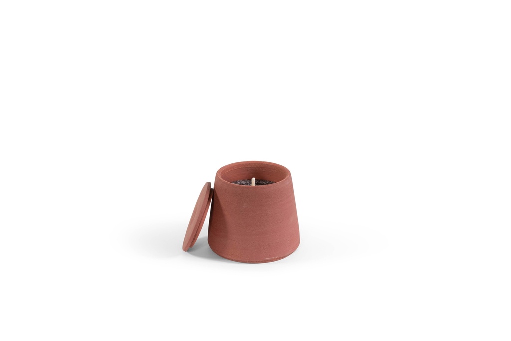 Red terracotta scented (Lavender / Rosemary / Pine / Cinnamon / Citronella) outdoor candle - Conical with cover in Black Giftbox - Ø 16x15cm - 1 ext. cot. - p /4