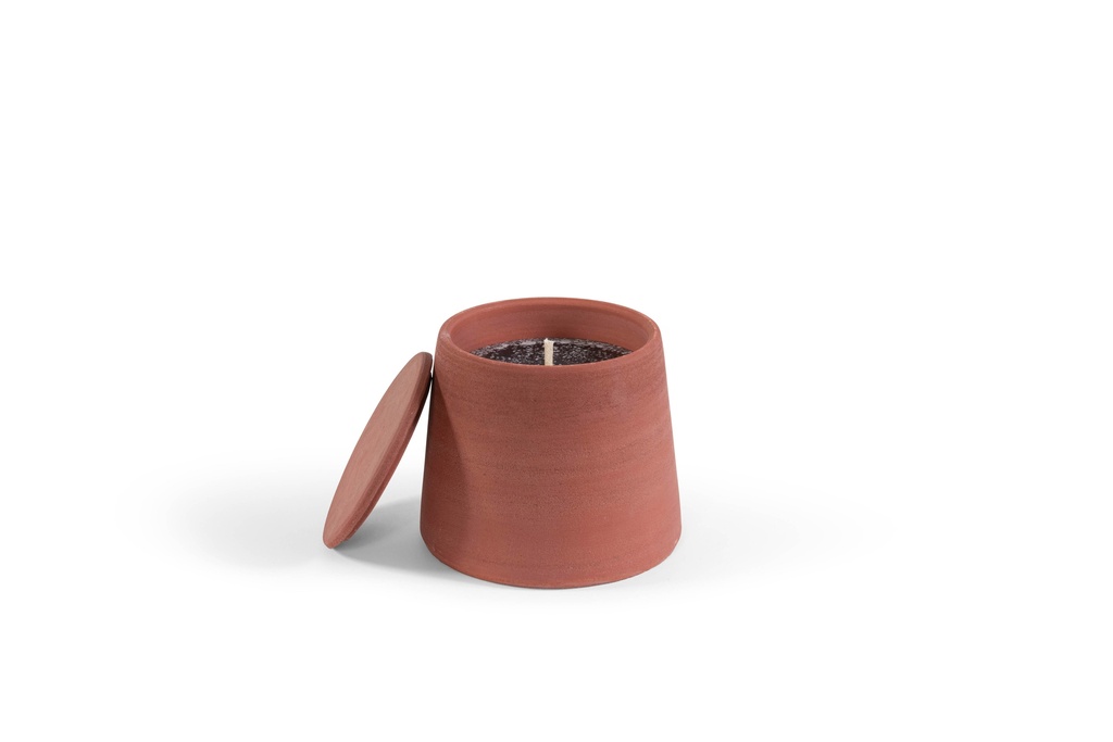 Red terracotta scented (Lavender / Rosemary / Pine / Cinnamon / Citronella) outdoor candle - Conical with cover in Black Giftbox - Ø 20x19cm - 1 ext. cot. - p /2