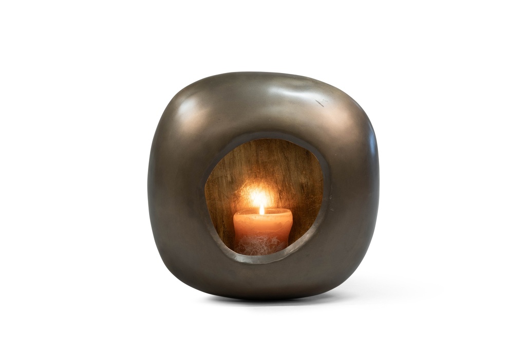 Hanging organic egg Candleholder - metal - nickel antique outside, antique gold leafing - 36,5x15x37cm - p/1/3