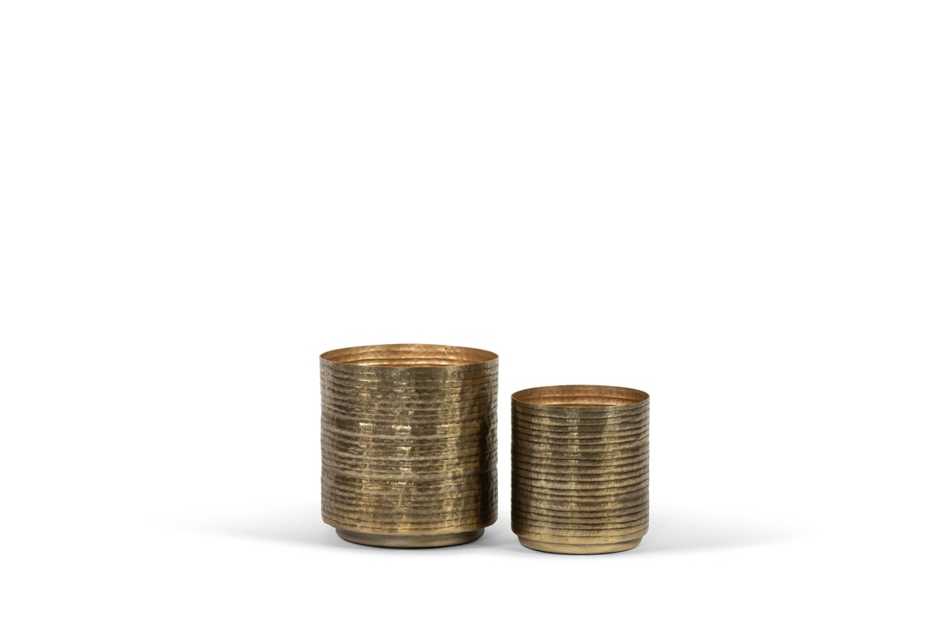 Planters organic stripes, set of 2 - metal - antique gold - Ø 26x27cm/Ø 20x22cm - p/1/2