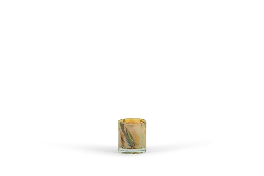 Thick votive cylinder Flames - glass - yellow green - Ø 11x12cm - p/6