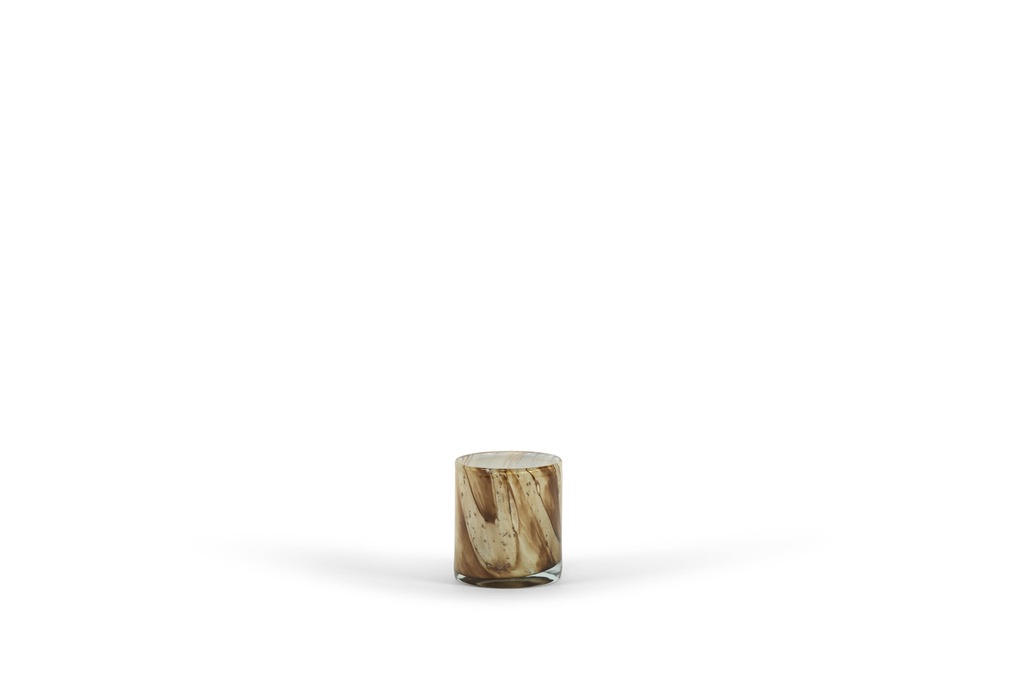 Thick votive cylinder bark design - glass - brown - Ø 11x12cm - p/6