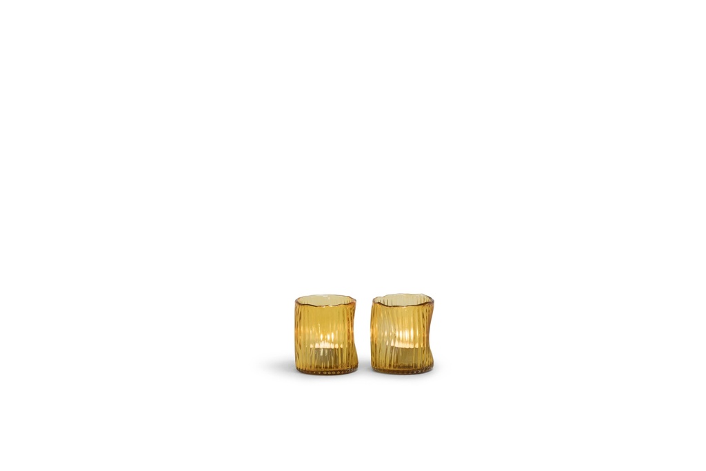T-Light holder organic ribbed amber - glass - Ø 8x8,5cm - 6/24