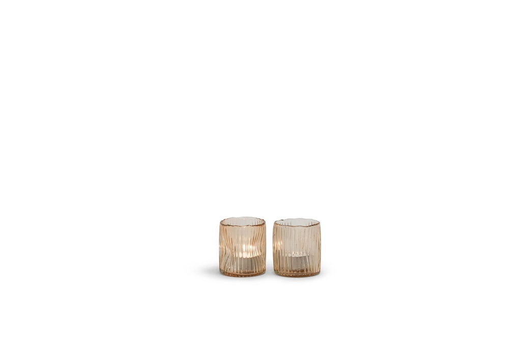 T-Light holder organic ribbed peach - glass - Ø 8x8,5cm - 6/24