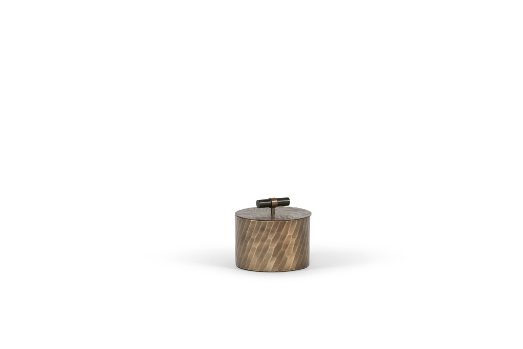 Metal box cross texture with lid - Aluminium - Brass antique - big Ø15x13cm - 1/18